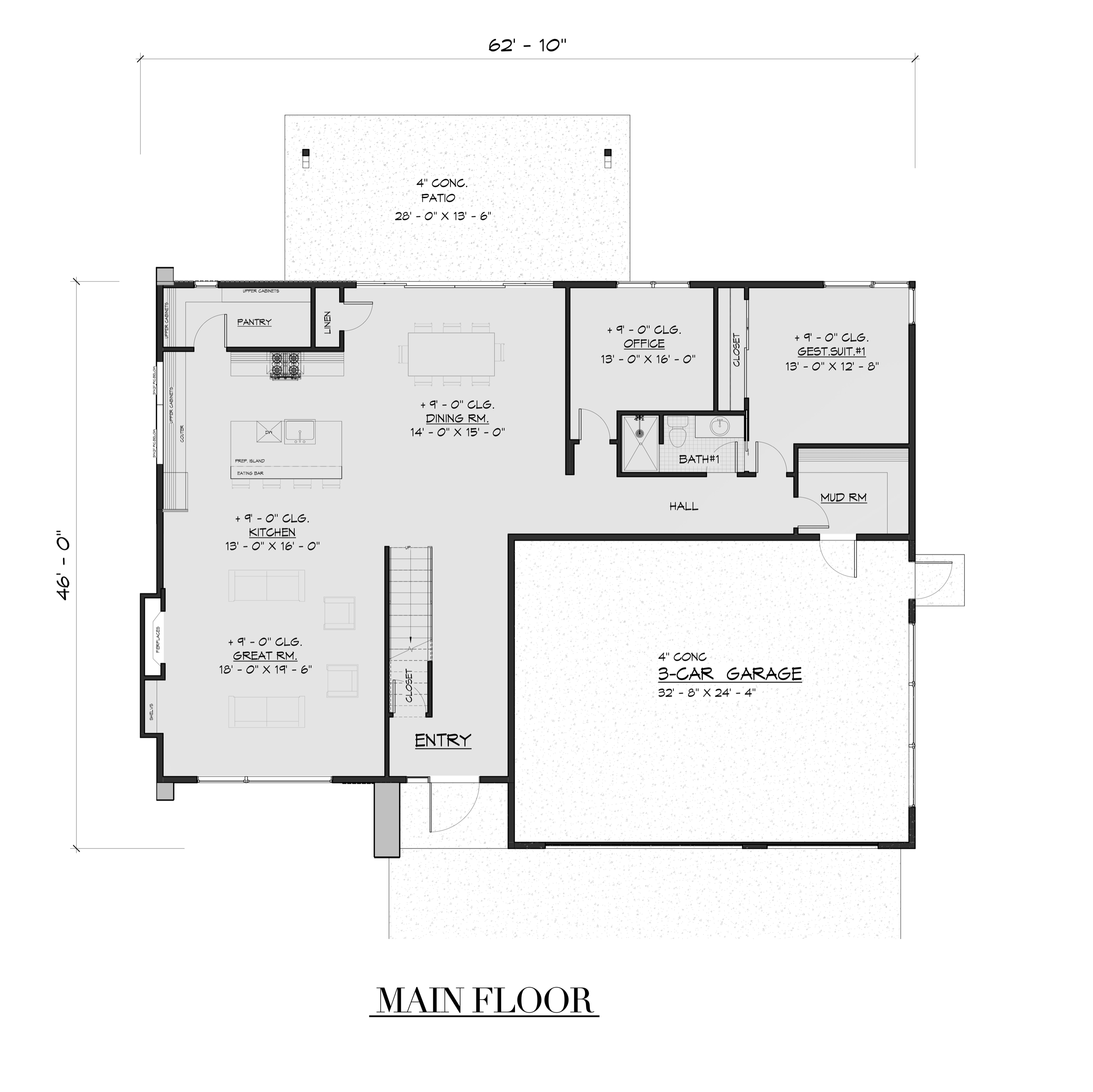 Main-level architectural plan for The Modern at 124 Lionshead.