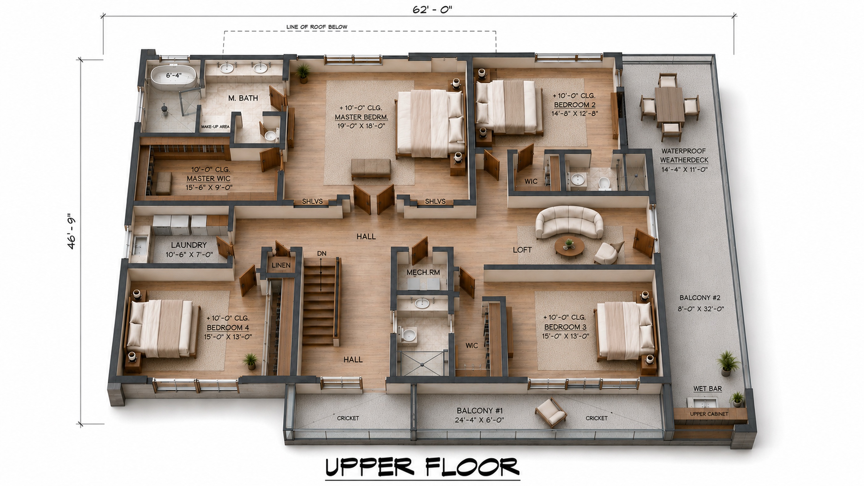 Furnished three-dimensional study of The Modern's upper level.